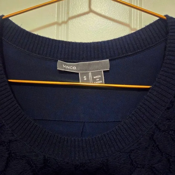 Vince Navy Lace Knit Sweater Dress Long Sleeve Crew Neck‎ Size S - Picture 3 of 10